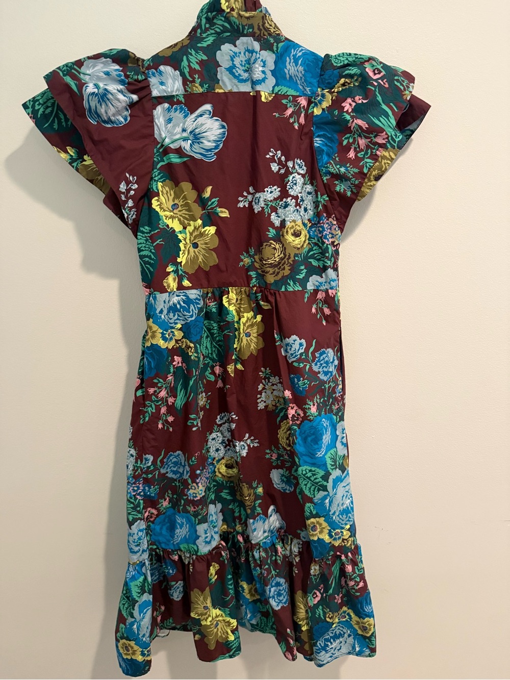 Tuckernuck Oxblood Merlot Floral Cotton Flutter Sleeve Midi Classic Dress Small - Picture 5 of 13